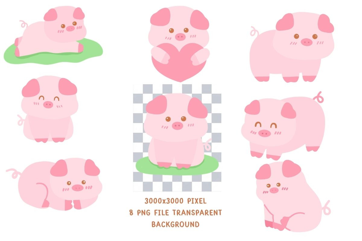 Pastel Cute Pig Clipart Set, an Animal Illustration by Nattapohncha (Photo 3 of 3)