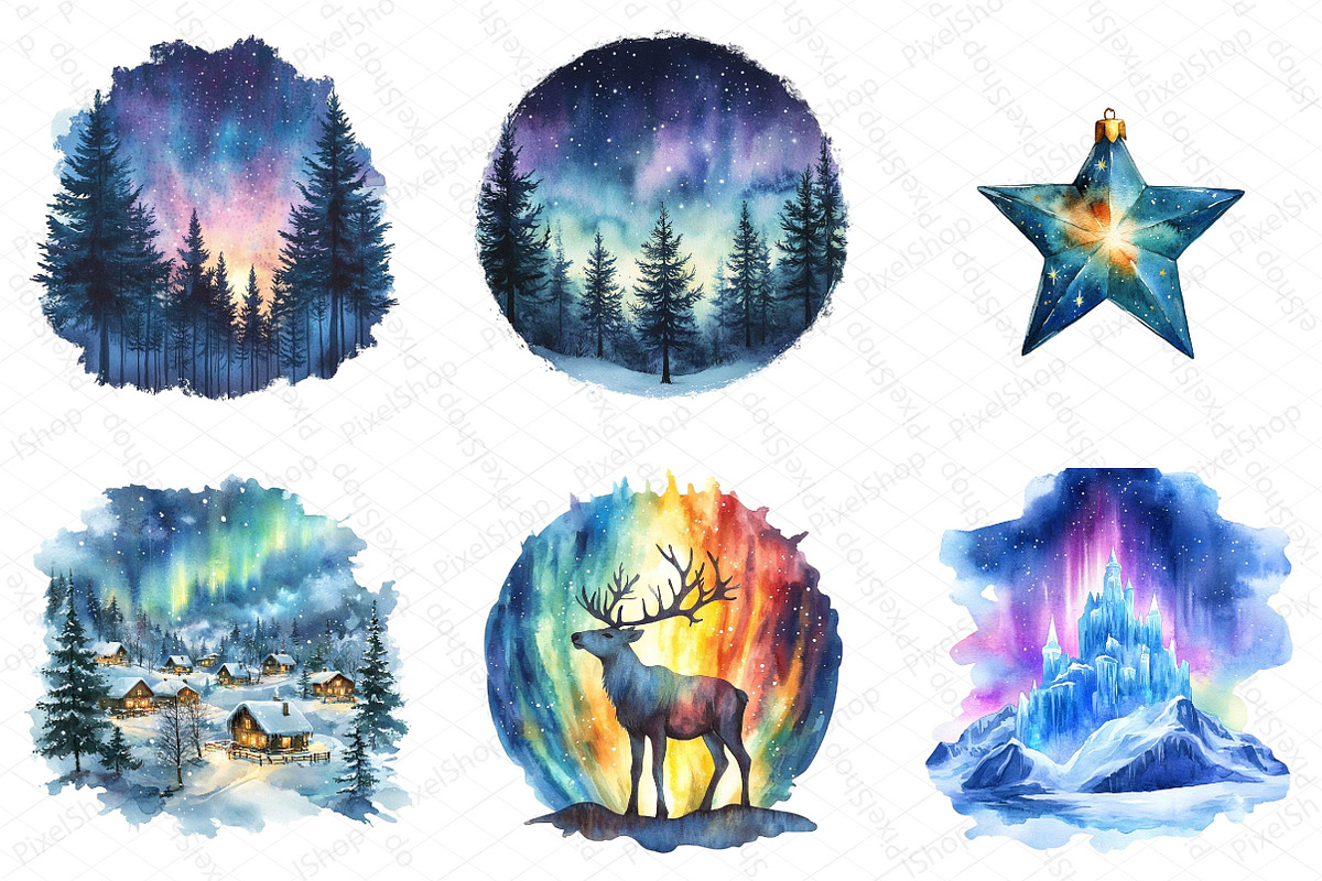 Christmas Polar Lights Clipart Bundl, an Illustration by DreamPrint404 (Photo 4 of 6)