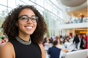 Smiling female in glasses at event, a Person Photo by Lermont51