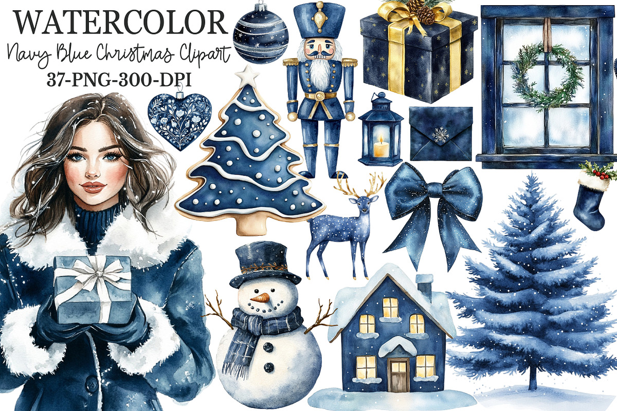 Navy Blue Winter Christmas Clipart, an Illustration by Rose Art (Photo 1 of 4)