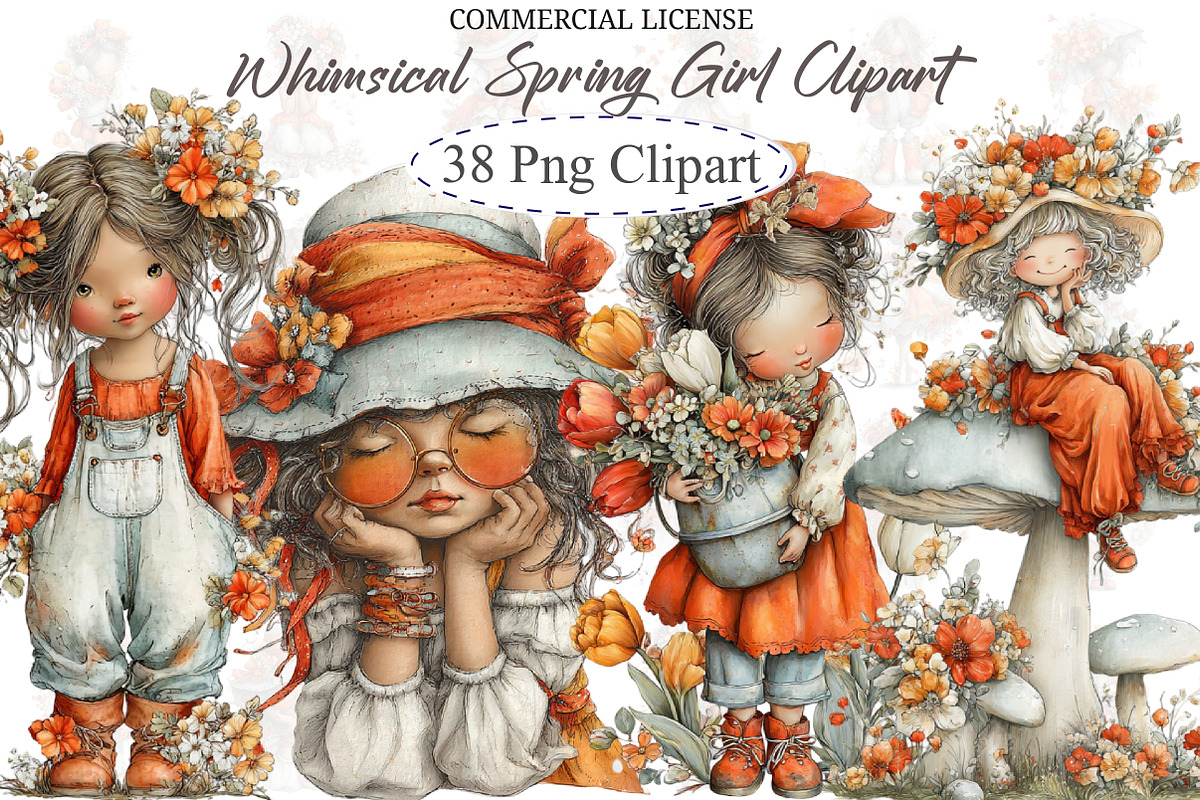 Whimsical Spring Girl Clipart, an Illustration by designcity5 (Photo 1 of 5)
