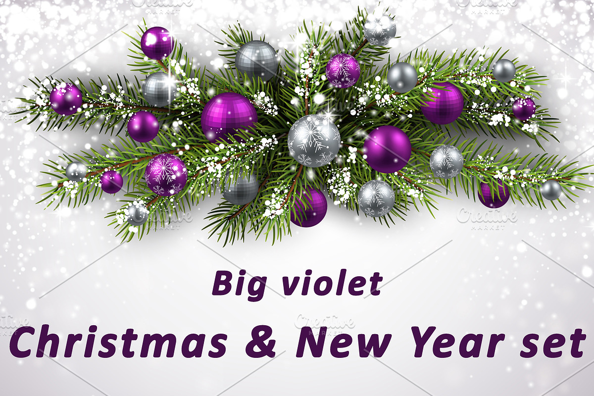 Big violet Christmas & New Year set, a Decorative Illustration by Vjom (Photo 1 of 20)