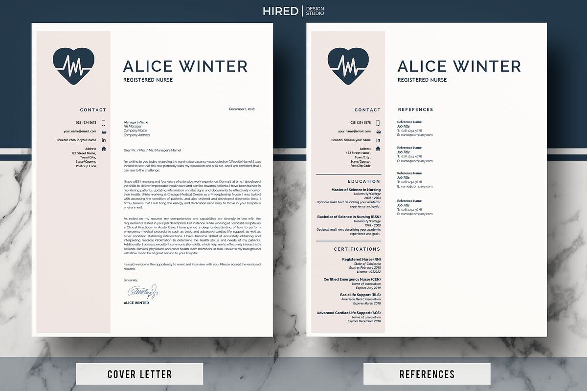 Nurse Resume, Cover L. + References, a Resume Template by HIRED Design Studio (Photo 3 of 11)