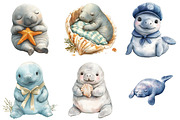 Cute Baby Watercolor Manatees png, an Illustration by Watercolor design (Thumbnail 4 of 5)