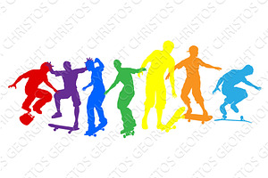 sports silhouettes color skaters, a Sport Illustration by Christos Georghiou