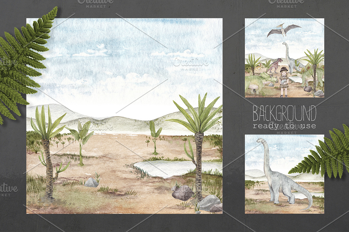 DINOSAURS watercolor set, an Animal Illustration by Natali Smolova (Photo 7 of 11)