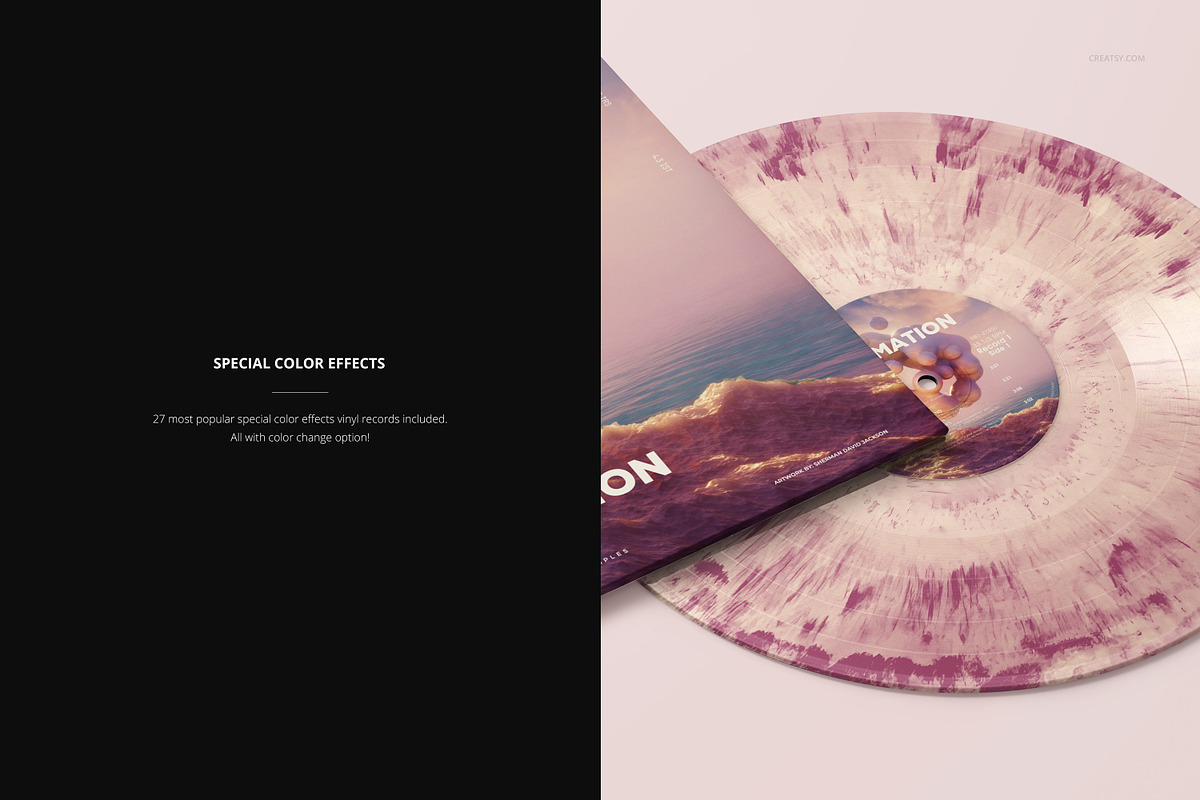 Vinyl Record with Album Cover Mockup, a Packaging Mockup by creatsy5 (Photo 3 of 7)