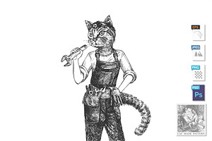 Cat mechanic with wrench portrait
