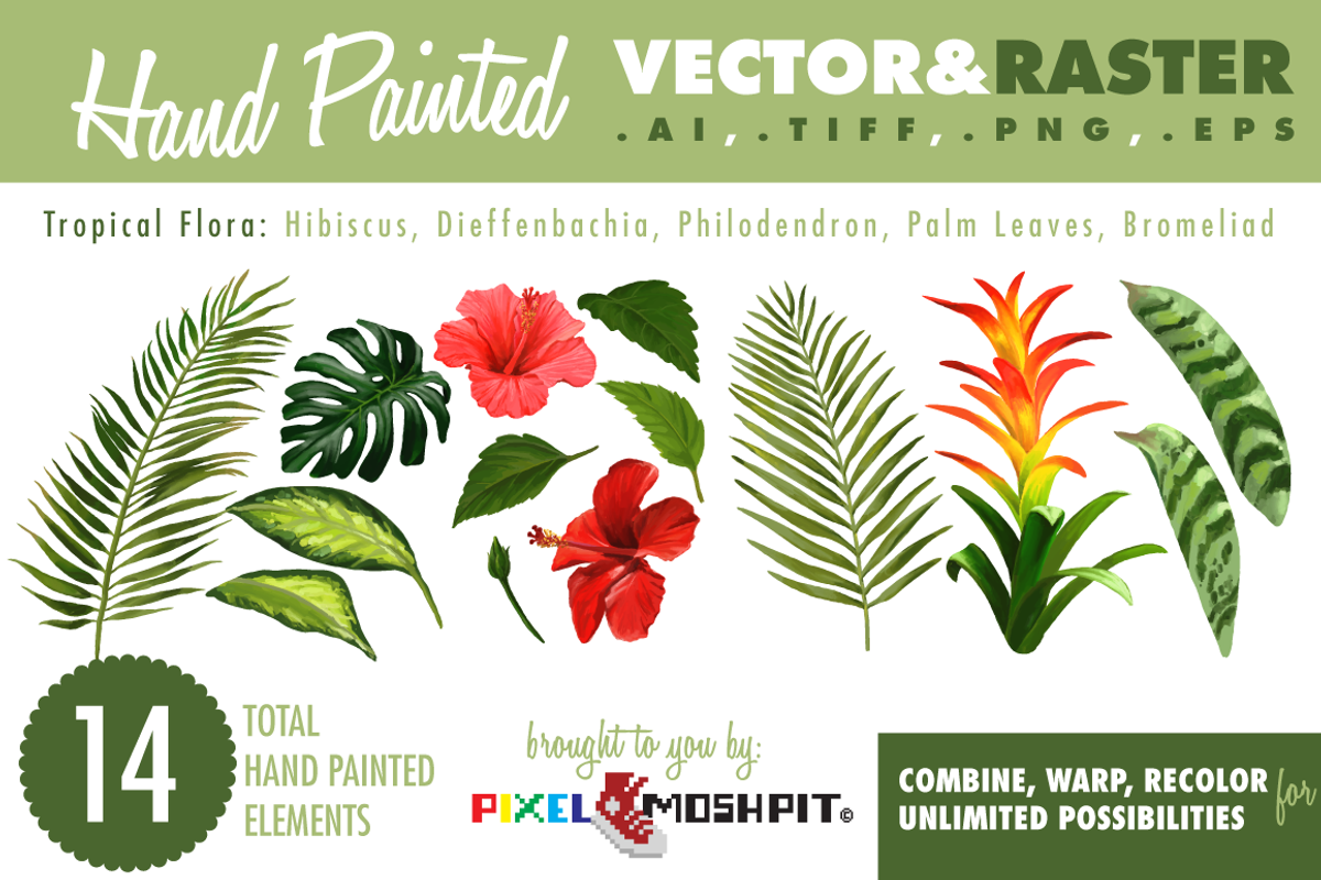 Tropical Flora, Vector & Raster Pack, an Illustration by PixelMoshpit (Photo 2 of 2)