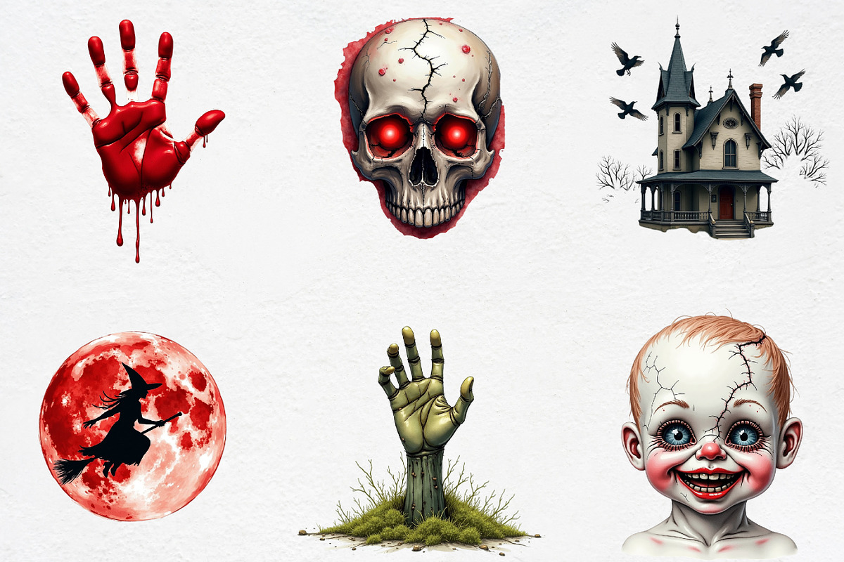 Watercolor Horror Halloween Clipart, an Illustration by CrexoraLab (Photo 3 of 5)