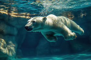 A majestic polar bear gracefully nav, an Animal Photo by Pixeness Studio
