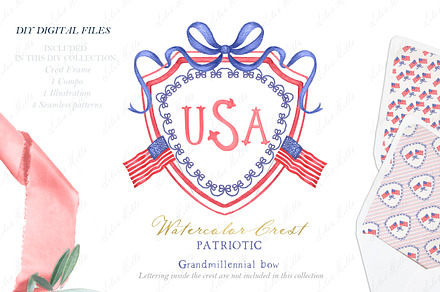 Watercolor Crest 4th July, an Illustration by LABFcreations