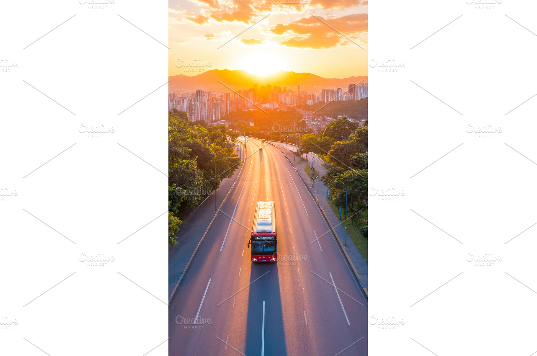 Cityscape sunset road view with, an Architecture Photo by Lermont51