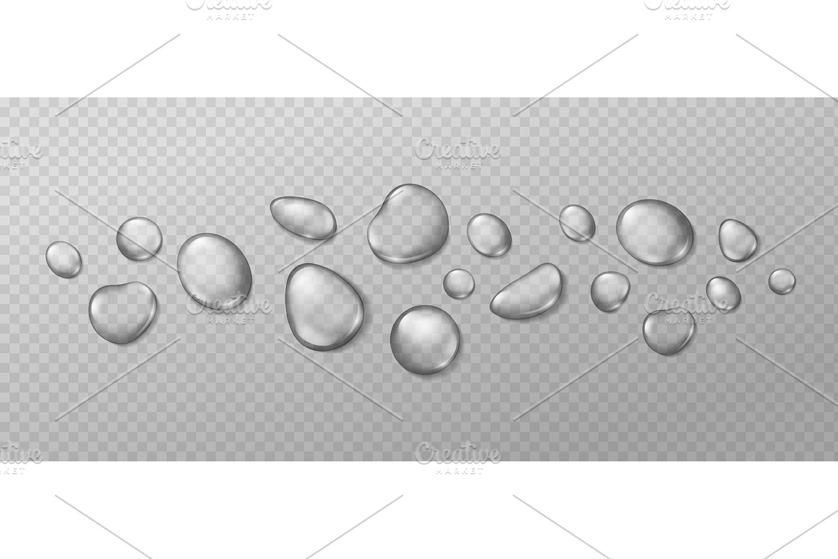 Realistic water drops. Condensation, an Illustration by Frogella