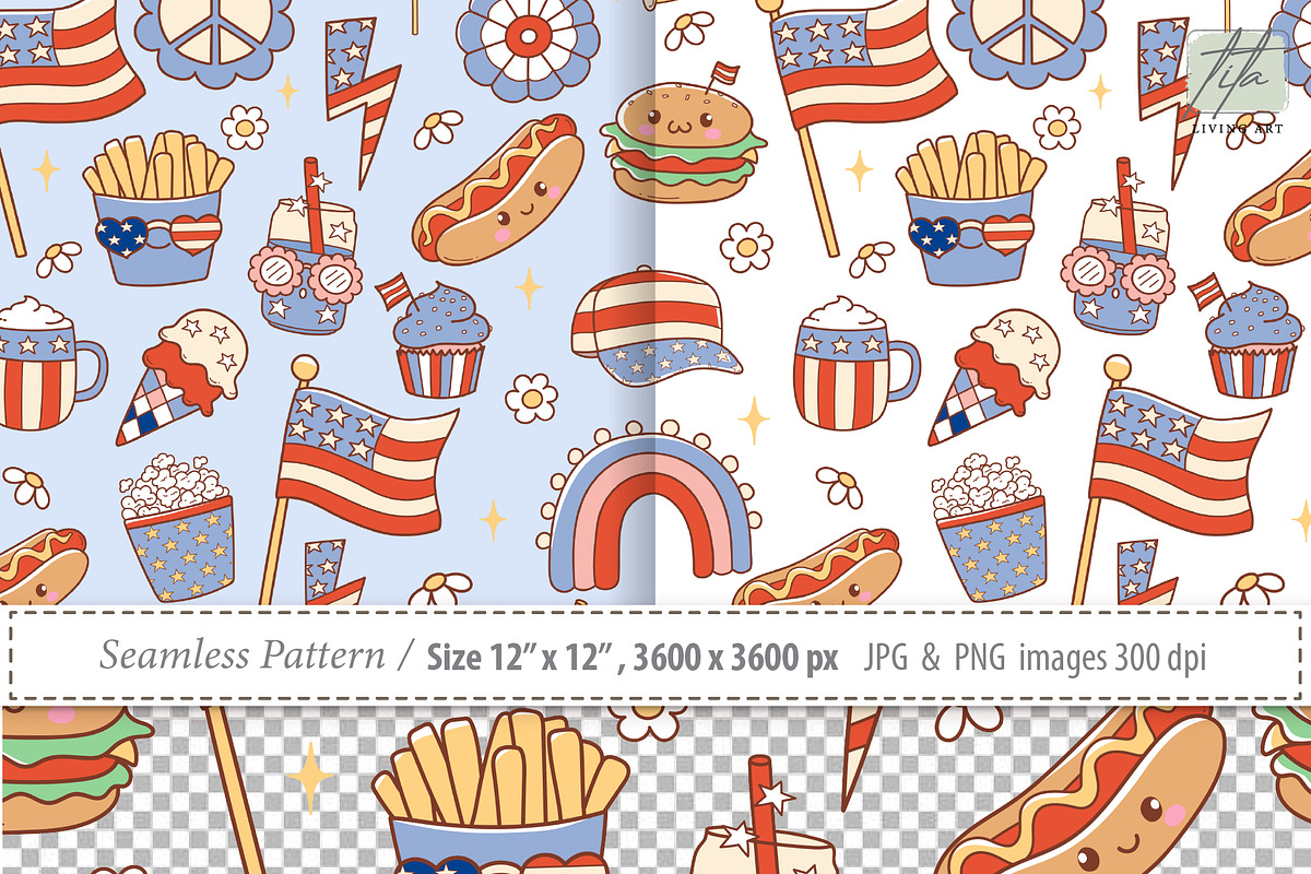 4th of July Seamless Pattern, a Decorative Illustration by TitaLivingArt (Photo 2 of 8)