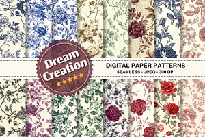 Vintage Floral Toile Seamless Patter, a Pattern Graphic by Dream Creation