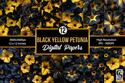 Black & Yellow Petunia Flower Papers, a Pattern Graphic by Creative Store (Thumbnail 1 of 4)