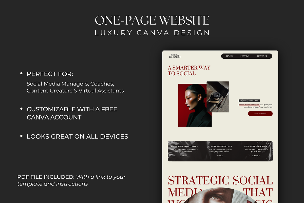 Social Media Manager Canva Website, a Landing Page Template by Meraki Templates (Photo 2 of 8)