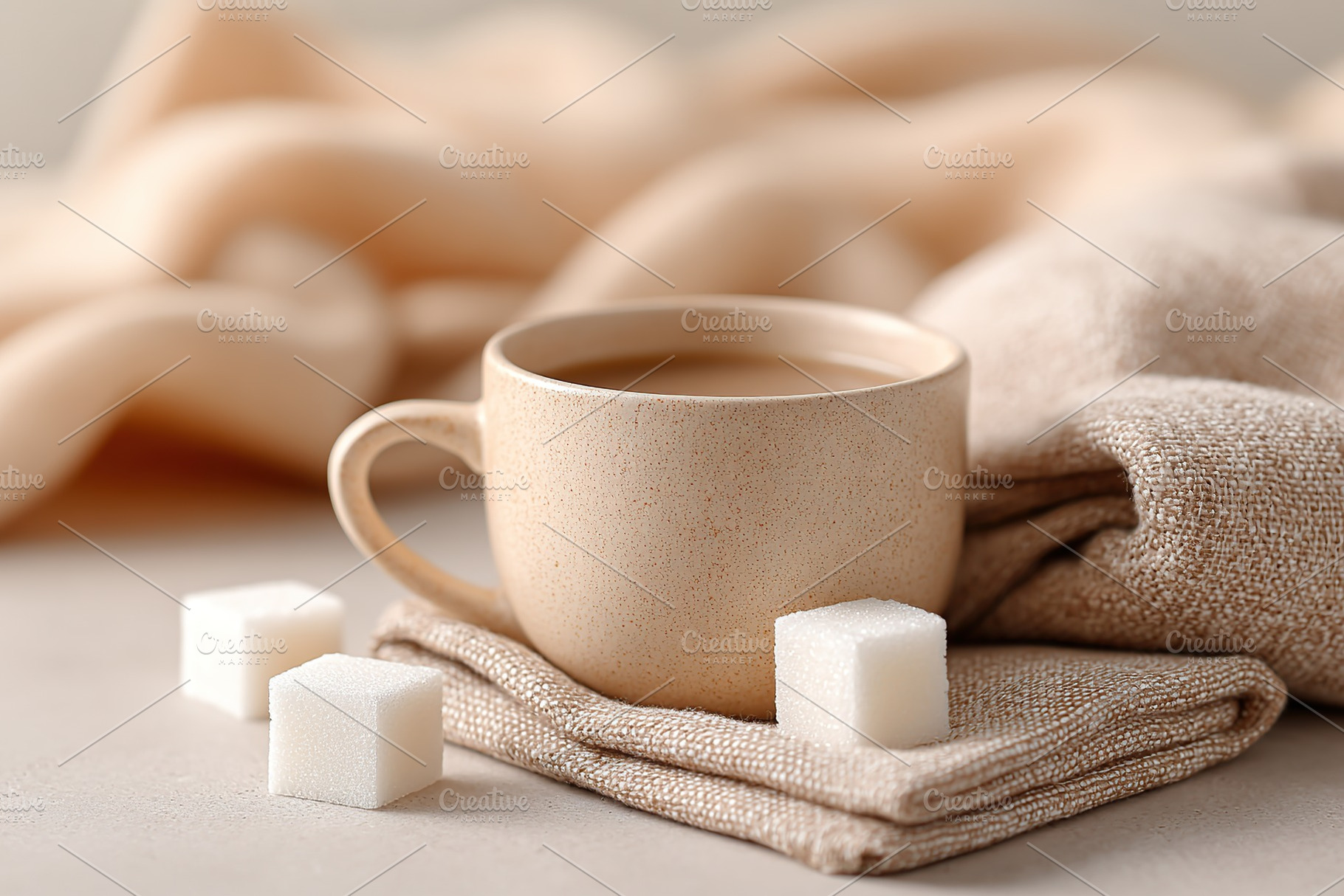 Cozy coffee setup featuring warm tones and simple details in a serene atmospher, a Photo by AlyaAnd
