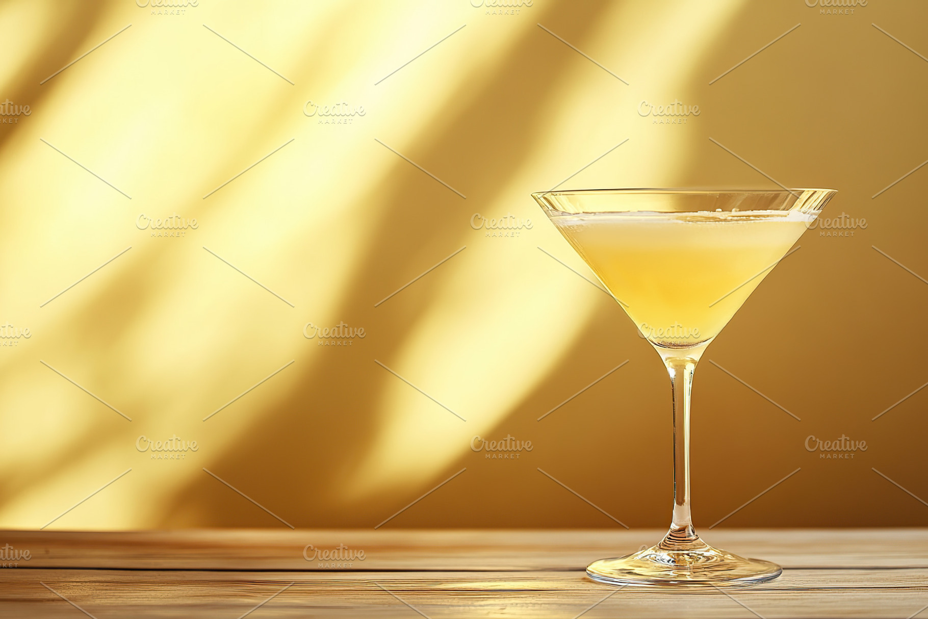 Elegant martini cocktail served on a wooden surface under soft light, a Food & Drink Photo by AlyaAnd