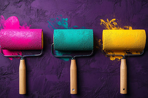 Vibrant Paint Rollers Creating Colorful Abstract Art, an Abstract Photo by Natalia Klenova's Shop