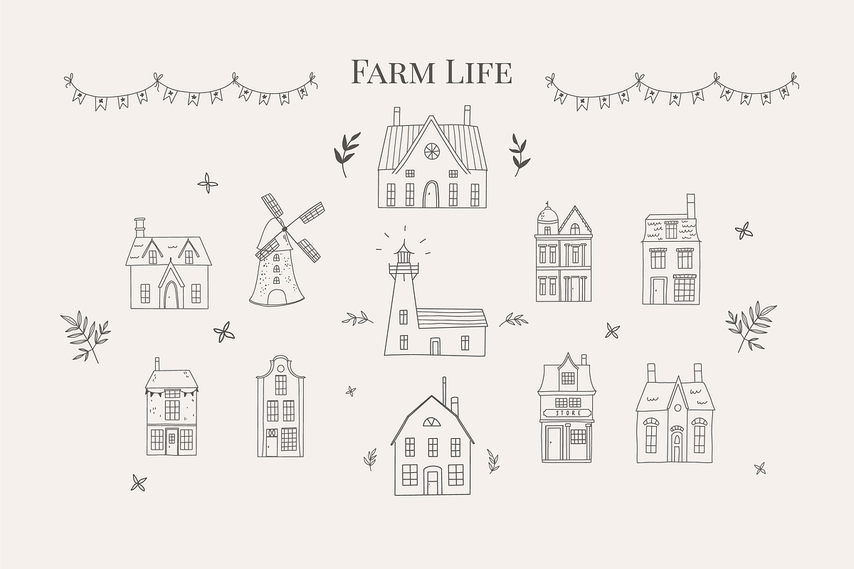 Farm Life Nostalgic line doodle icon, a Decorative Illustration by Summer Nightingale Art (Photo 2 of 20)