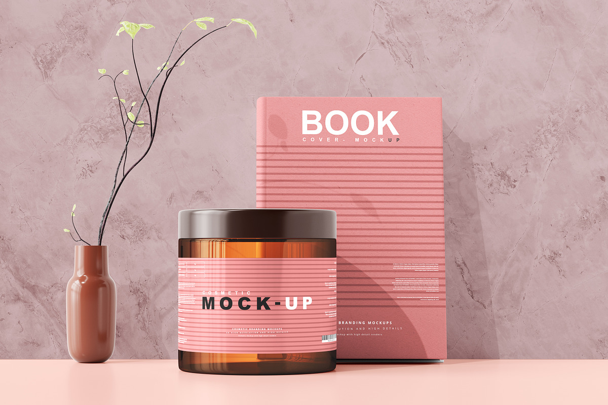 Amber Glass Cosmetic Jar Mockups, a Cups & Container Mockup by pmvch (Photo 7 of 26)