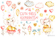 Nursery elephants Watercolor clipart, an Animal Illustration by UlitkaStudio (Thumbnail 1 of 7)