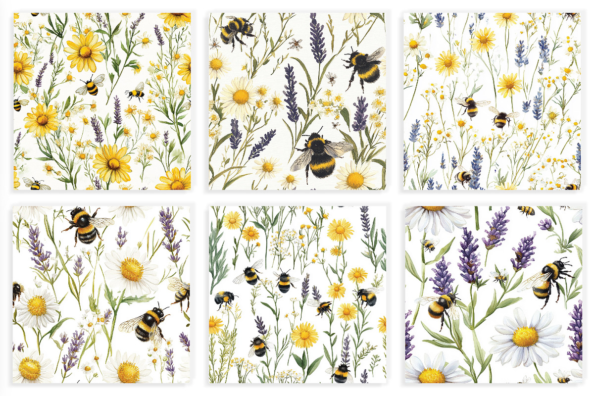Watercolor Bee With Floral Seamless, a Seasonal Illustration by Daily.Designs (Photo 2 of 3)