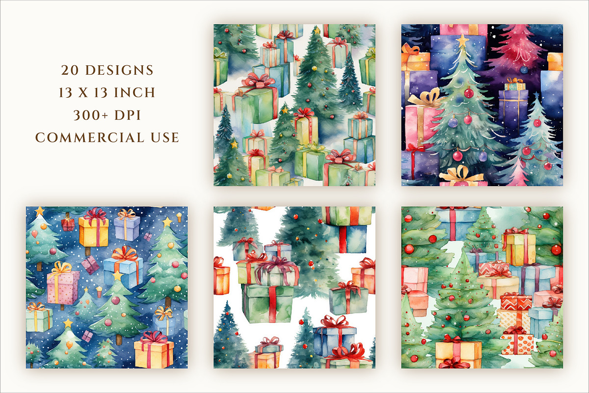 Seamless Watercolor Christmas Trees, a Pattern Graphic by everslide (Photo 5 of 5)