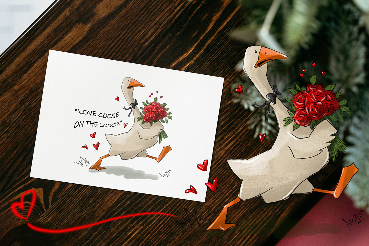 Valentine Goose Clipart Set, a Seasonal Illustration by IrynaPanashii (Photo 6 of 10)