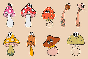 Groovy Mushrooms Vector Collection