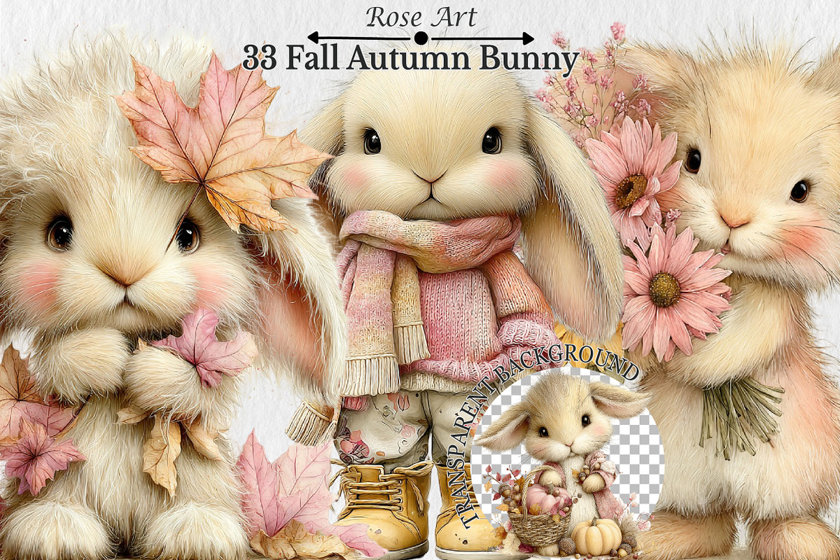 Whimsical Fall Autumn Bunny Clipart, a Seasonal Illustration by Rose Art (Photo 1 of 6)