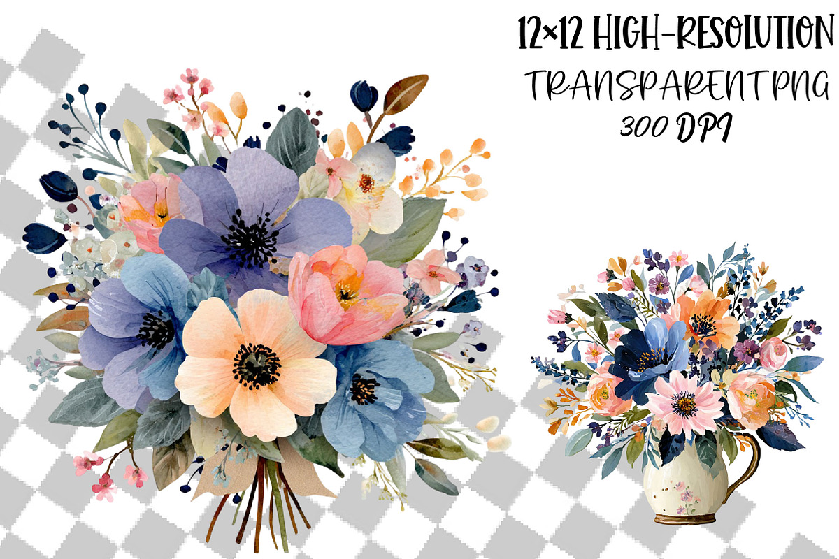 cottage floral bouquet clipart set, an Object Illustration by DreamCafeArt (Photo 2 of 6)