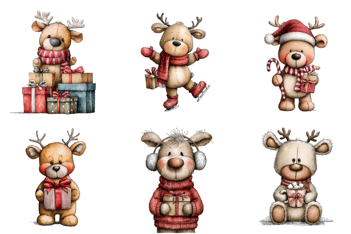 Whimsical Christmas Teddy Clipart, an Illustration by DreamArtGraphic (Photo 2 of 5)