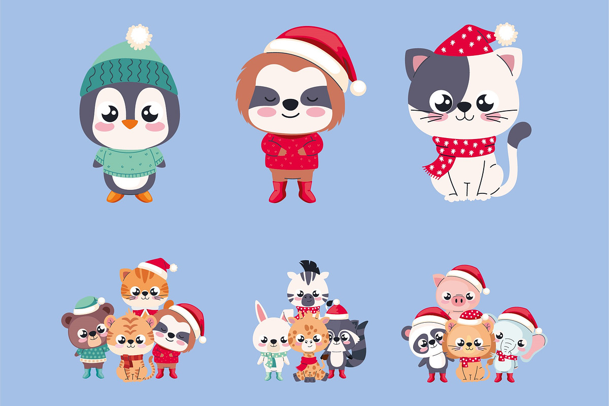 Animals Christmas Illustration Set preview 3