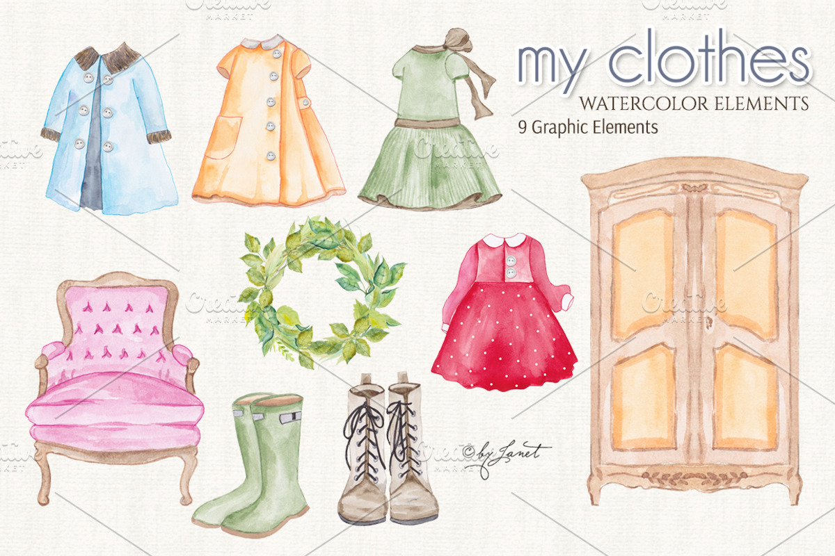 my clothes - watercolor elements, an Illustration by helloPAPER (Photo 2 of 2)