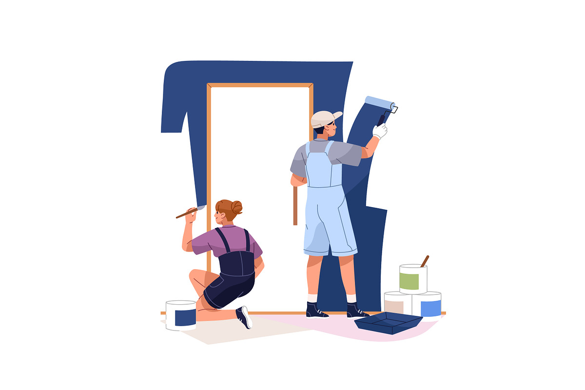 Workers repair houses set, a Person Illustration by PaperTrident (Photo 4 of 19)