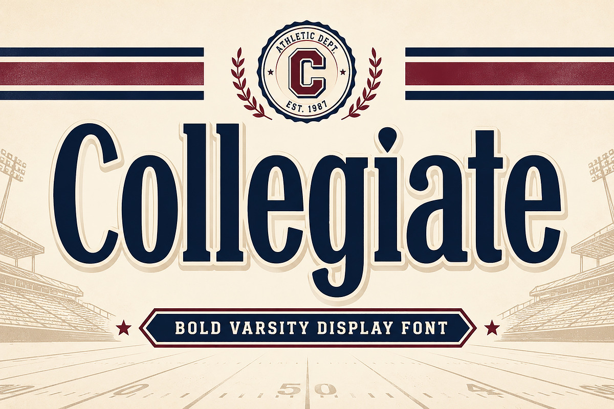 Collegiate – Bold Varsity Font, a Script Font by Wow Magic (Photo 1 of 5)