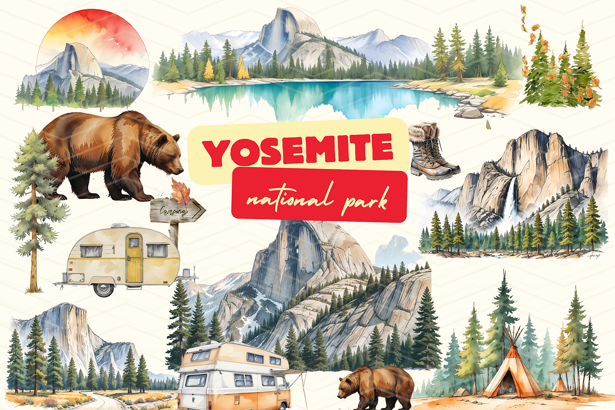 National Parks clipart, Yosemite PNG, an Education Illustration by cactusandpinestudio