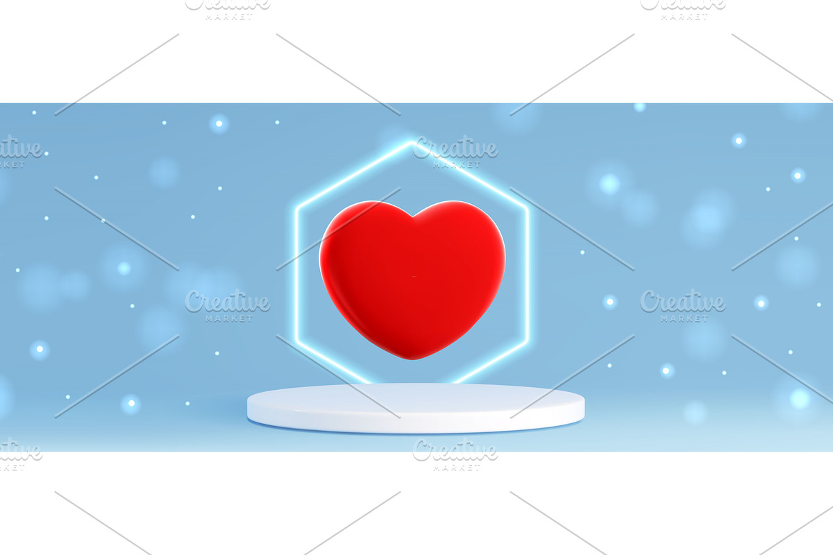 Round podium with red heart and neon, a Healthcare Illustration by art PVP - market