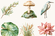 Watercolor Summer Pond Nature, an Object Illustration by BusyDaydesign (Thumbnail 3 of 9)