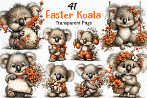 Whimsical Easter Koala Clipart Png, an Illustration by Craft Nest