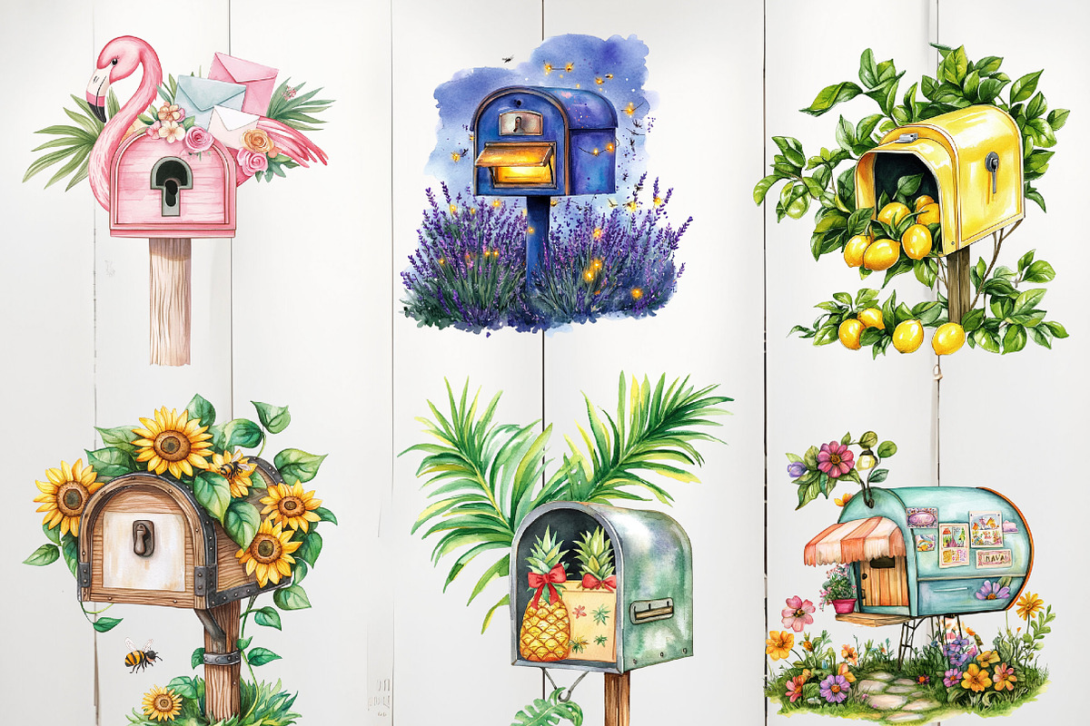 Summer Mailbox Sublimation Clipart, an Illustration by Watercolor design (Photo 3 of 4)