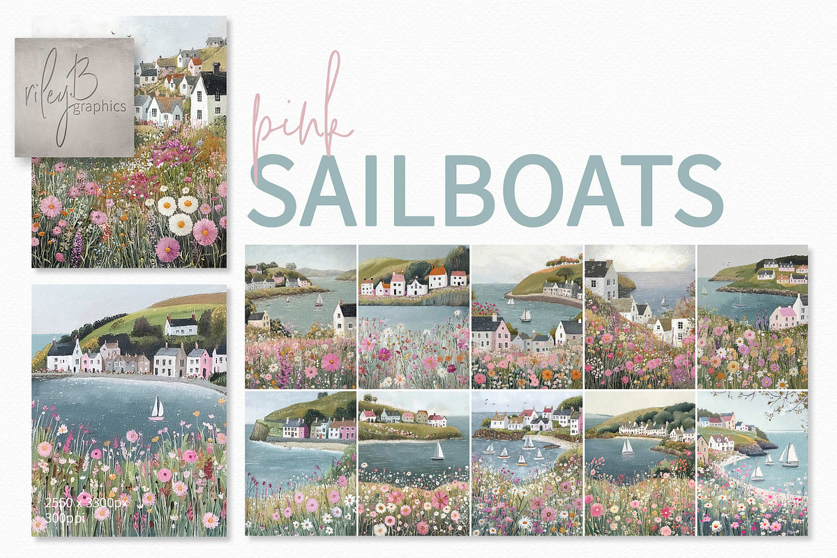 Pink Sailboats, a Decorative Illustration by rileyBgraphics (Photo 1 of 7)