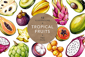 Tropical Fruits, Watercolor 