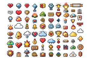 Arcade pixel elements vector set, an Object Illustration by Onyx