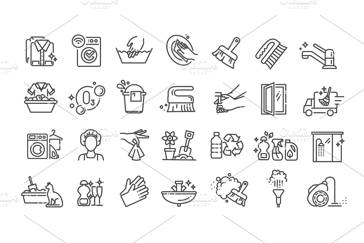 Cleaning and hygiene icon set, an Outline Icon by Tettygreen (Photo 2 of 2)