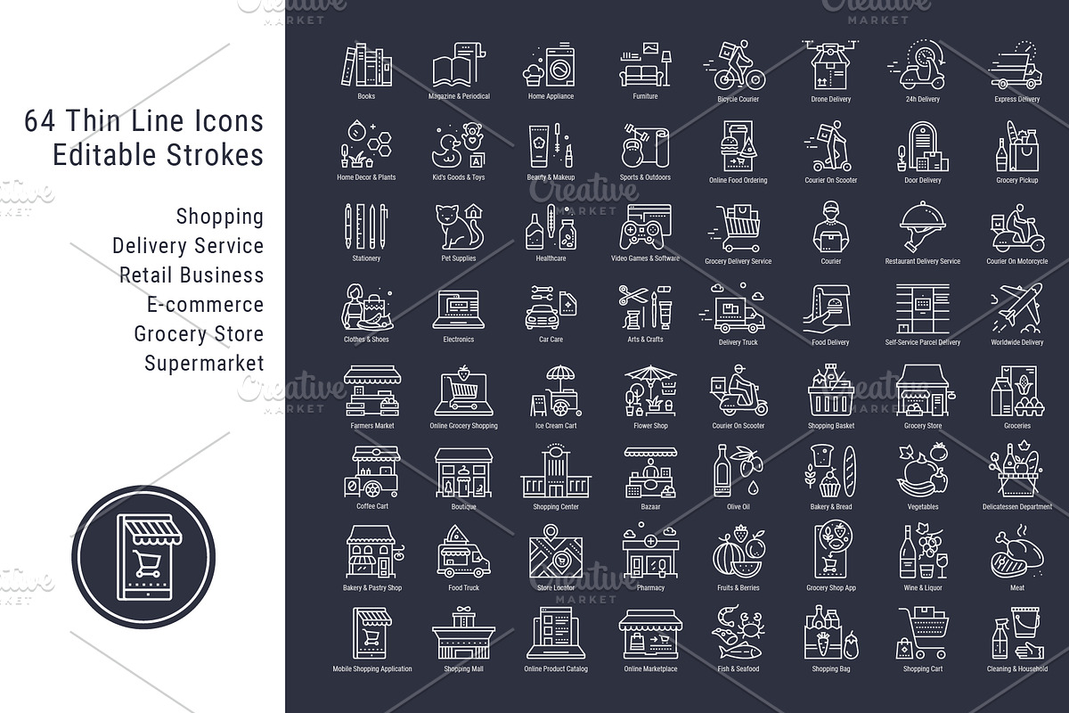 Retail Business, Shopping Icons Set, an Outline Icon by Nuburu (Photo 1 of 5)