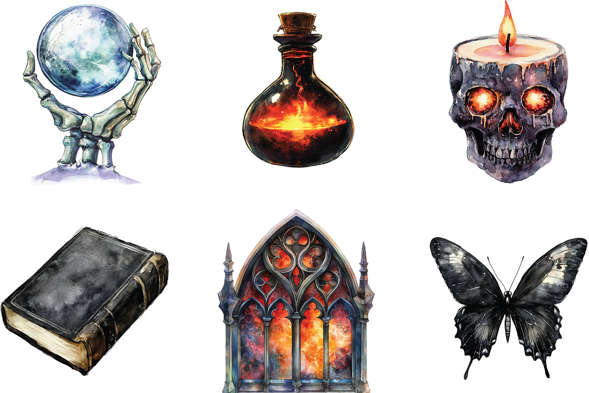 Watercolor Dark Gothic Core Clipart, an Illustration by CraftArtStudio (Photo 2 of 6)